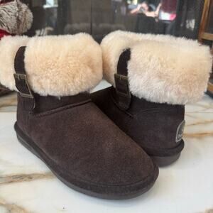 BEARPAW Women’s Abby Shearling Suede Ankle Boots Sheepskin/Wool Lining | Size 7